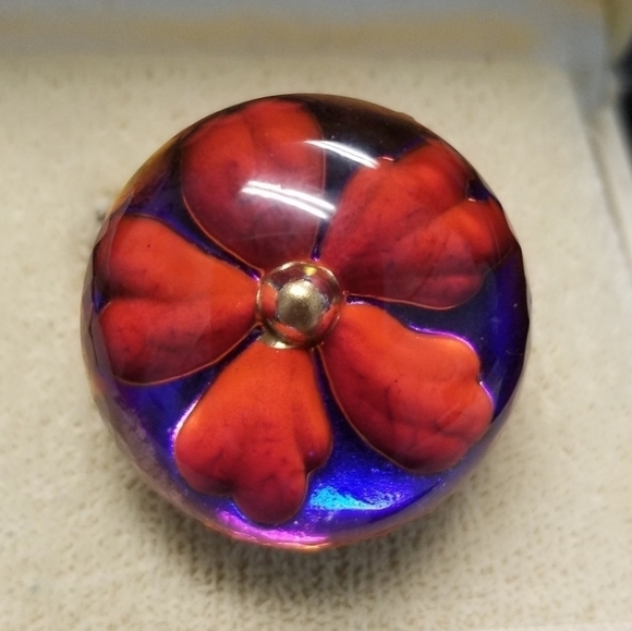 90s Barbara Bui Paris Flower Glass Dome Pin - Picture 3 of 8
